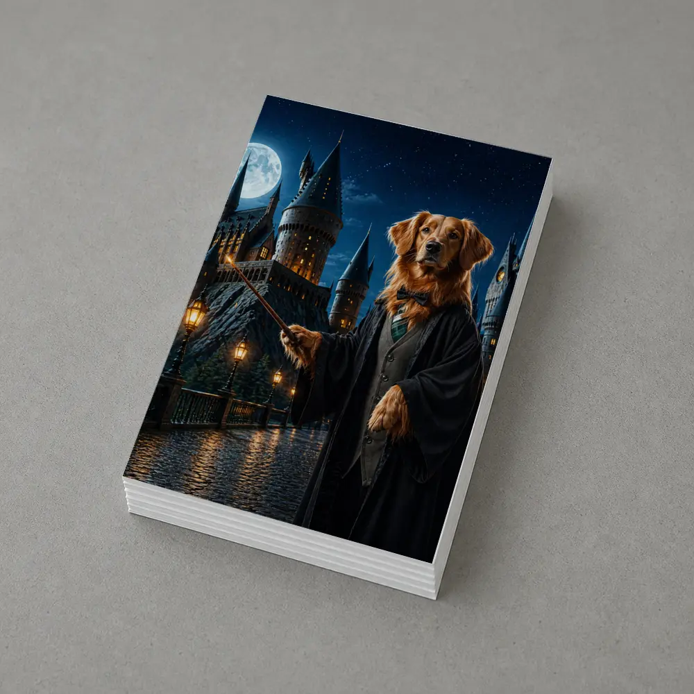 Golden Retriever Wizard at Night Castle – Postcards