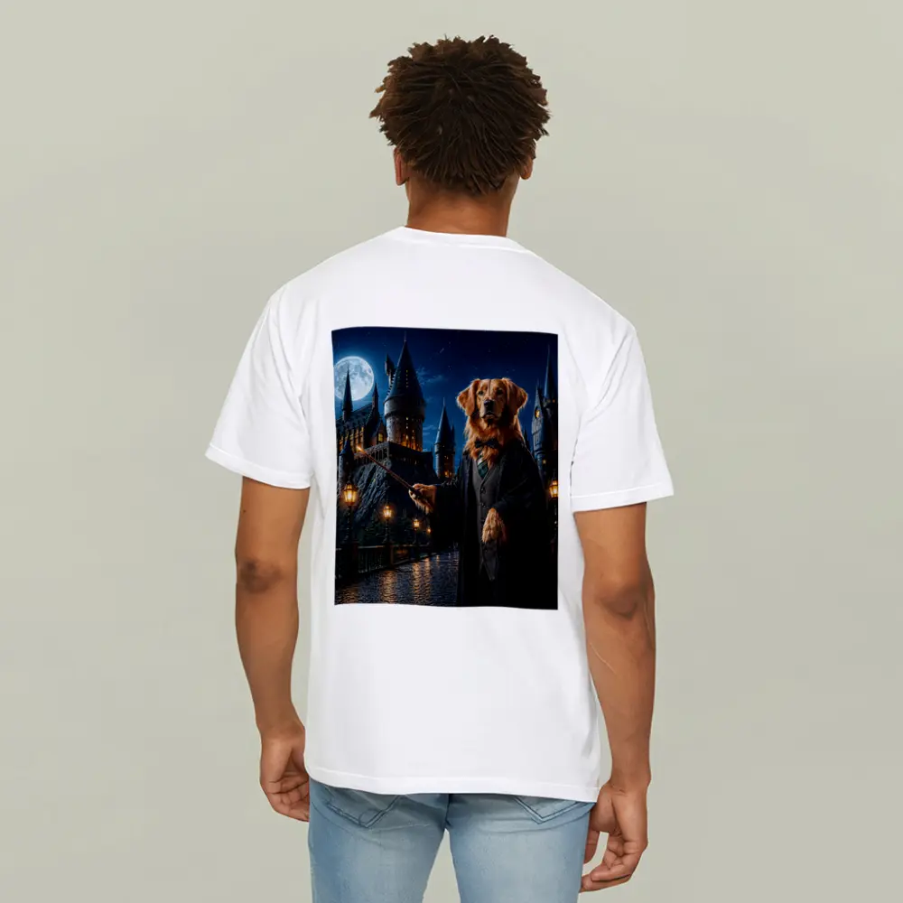 Golden Retriever Wizard at Night Castle – T-Shirts