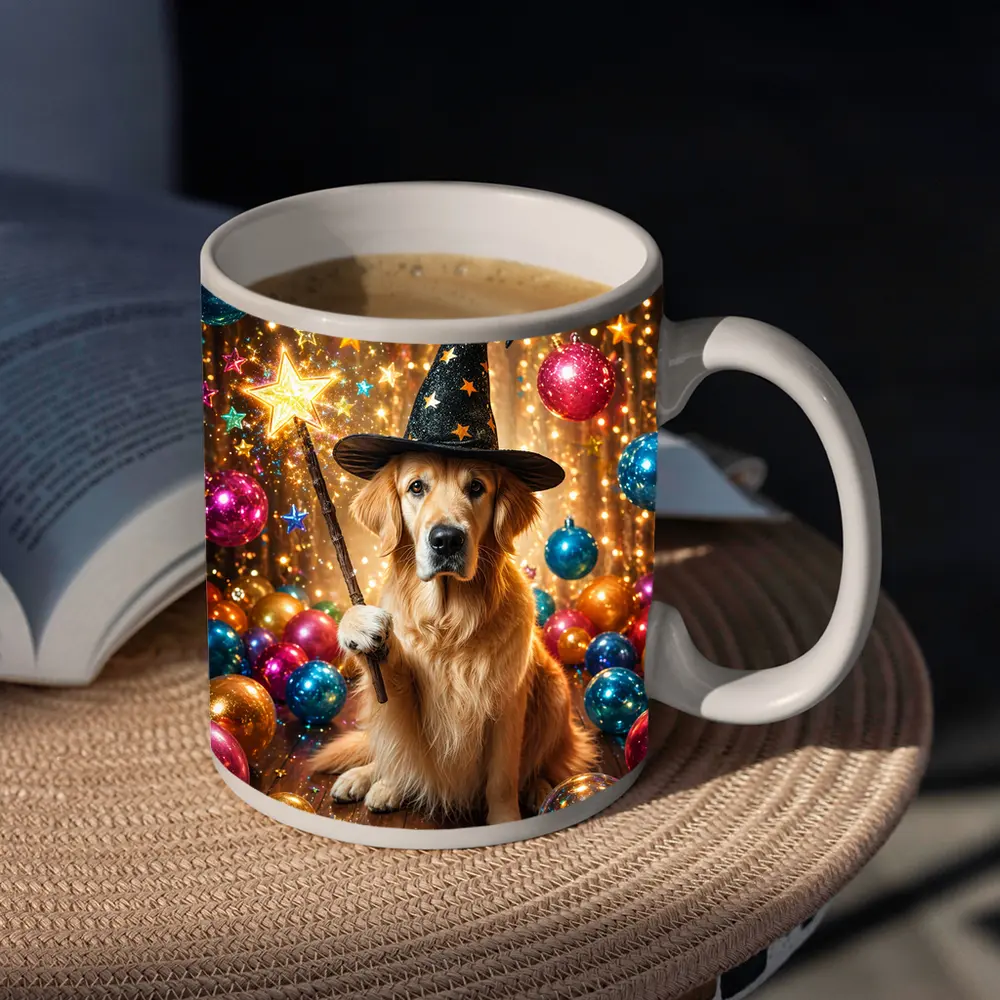 Golden Retriever Wizard Hat Magic Wand Balloons – Mugs