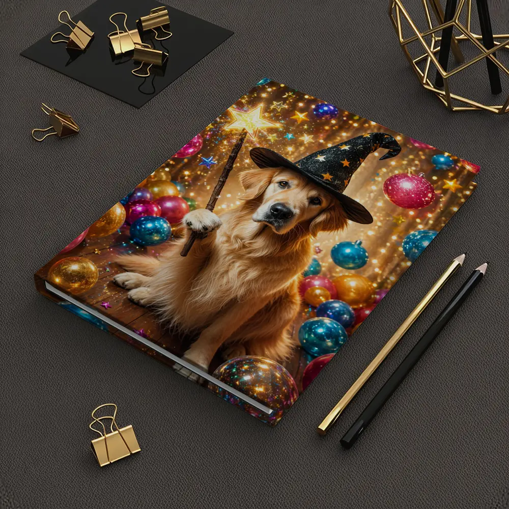 Golden Retriever Wizard Hat Magic Wand Balloons – Notebooks