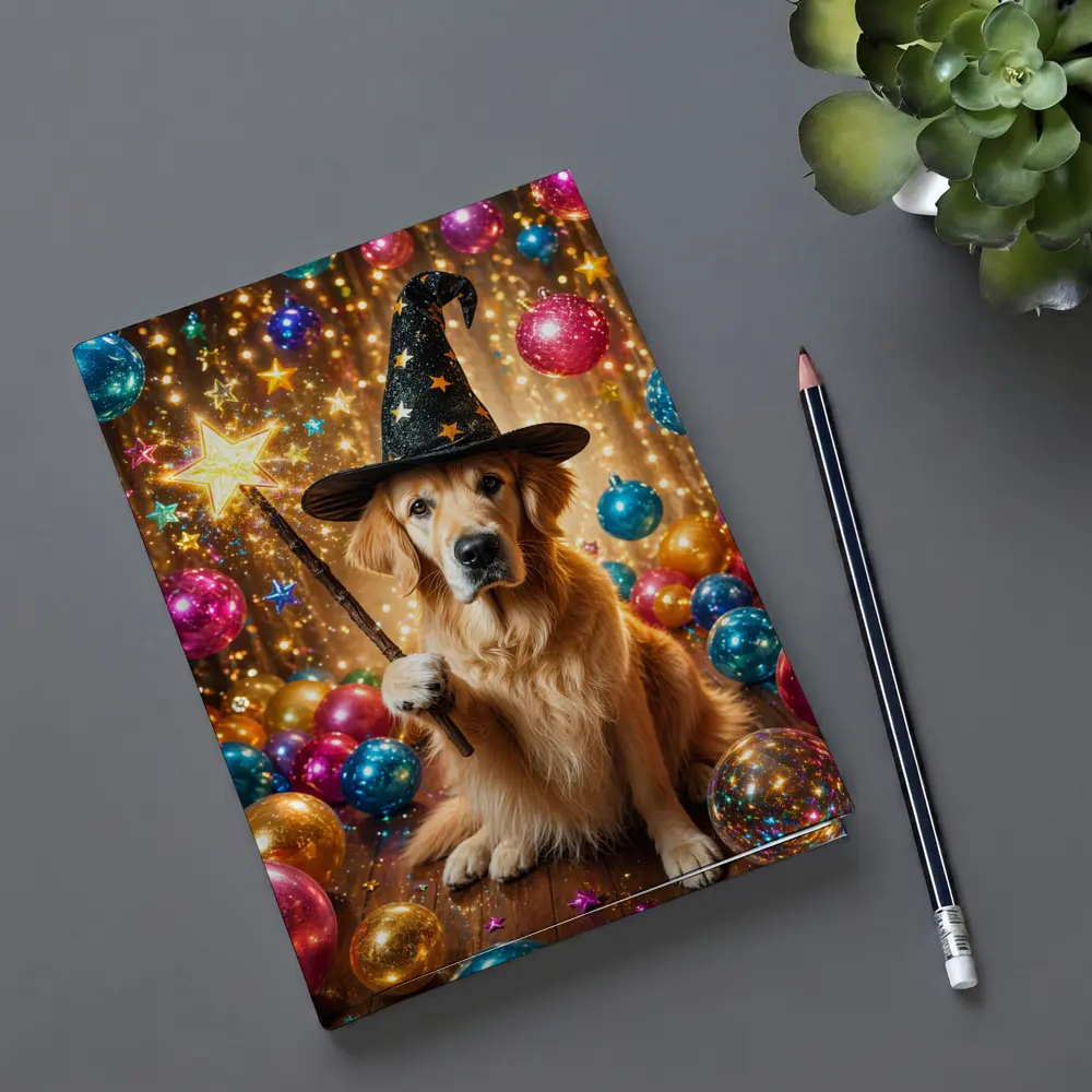 Golden Retriever Wizard Hat Magic Wand Balloons – Notebooks