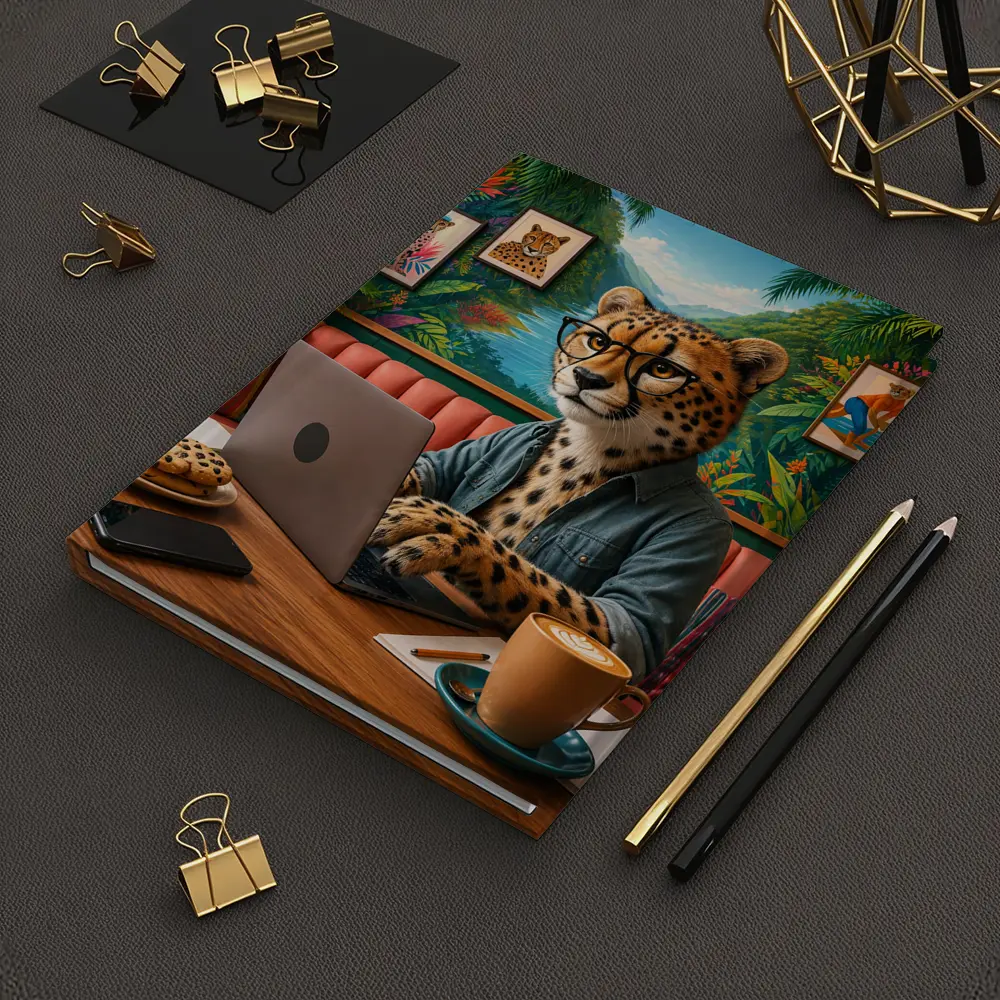 Cheetah With Glasses Working Laptop Cafe – Notebooks