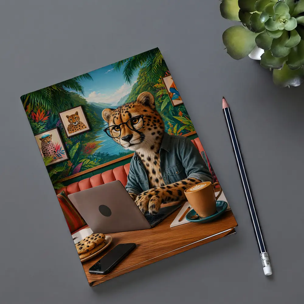 Cheetah With Glasses Working Laptop Cafe – Notebooks