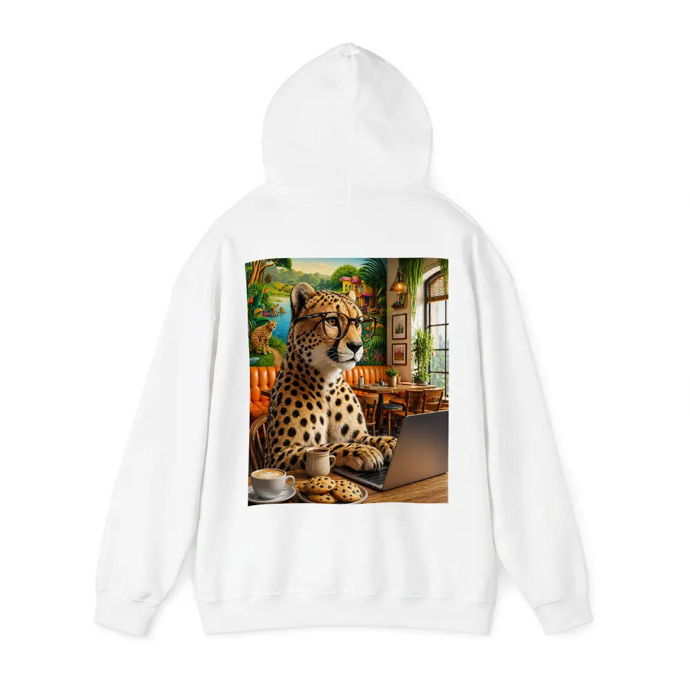 Cheetah in Glasses Working Cafe Laptop – Hoodies