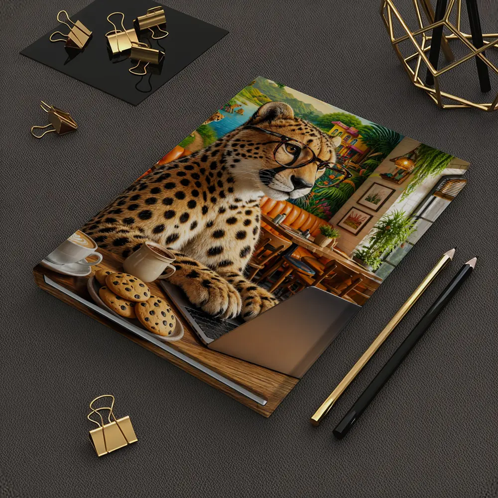 Cheetah in Glasses Working Cafe Laptop – Notebooks