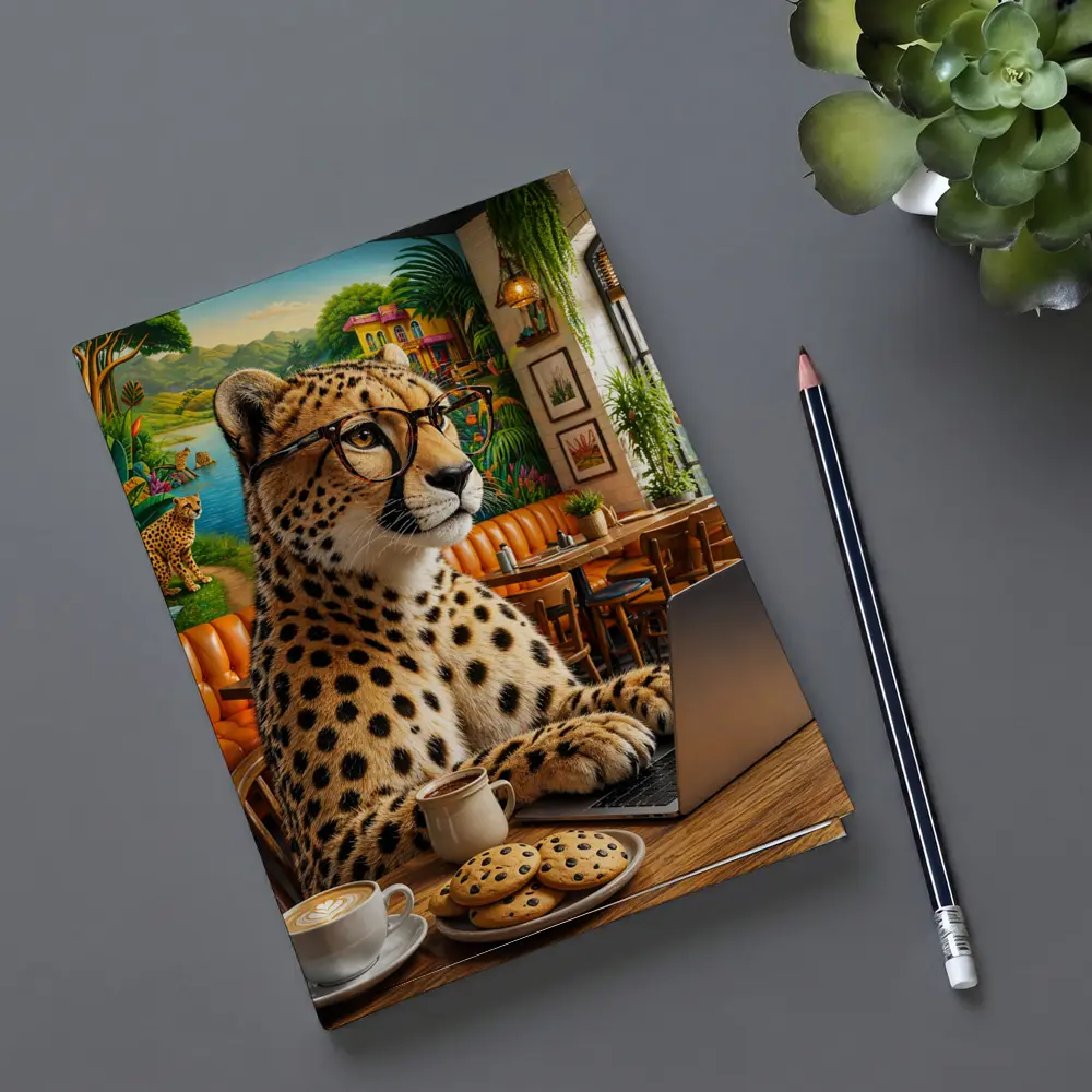 Cheetah in Glasses Working Cafe Laptop – Notebooks
