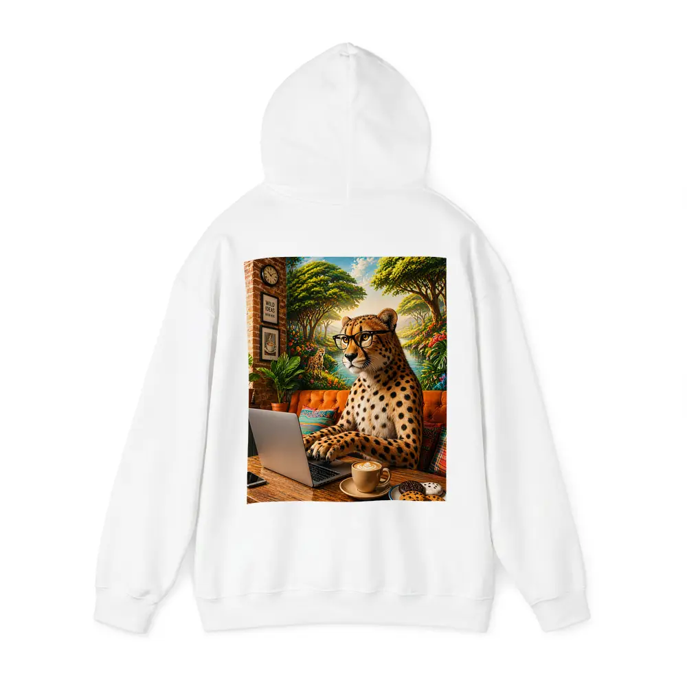 Cheetah in Glasses Working Laptop Cafe – Hoodies