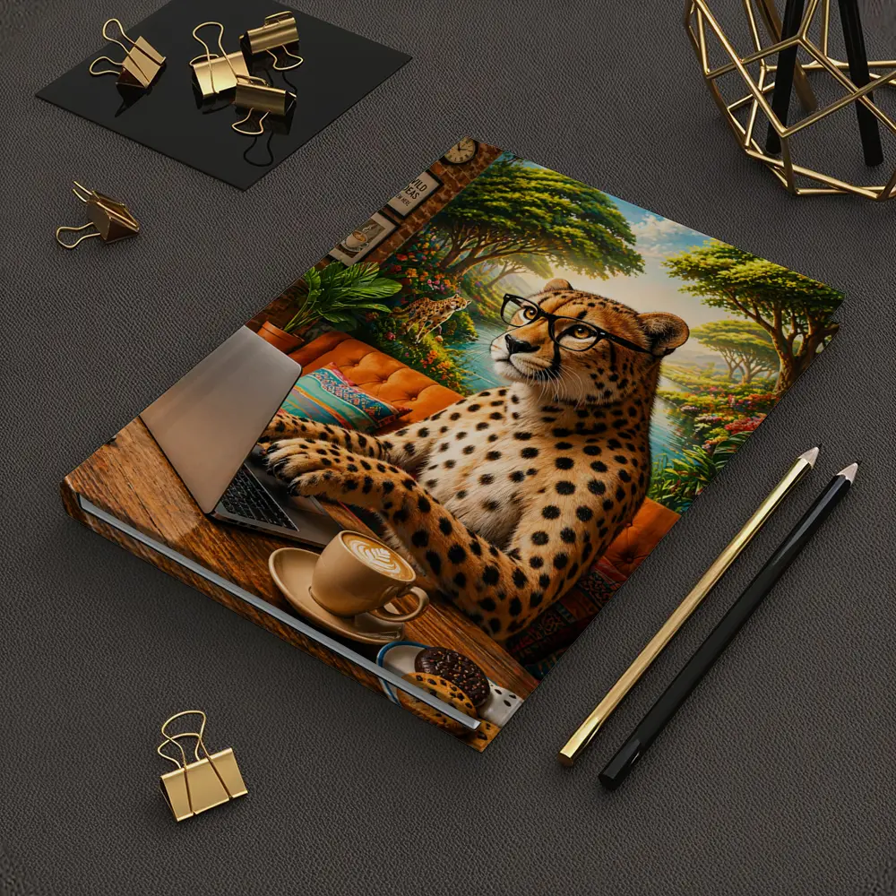 Cheetah in Glasses Working Laptop Cafe – Notebooks