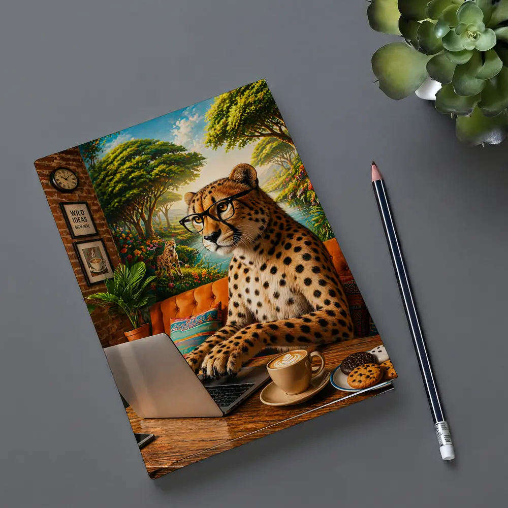 Cheetah in Glasses Working Laptop Cafe – Notebooks