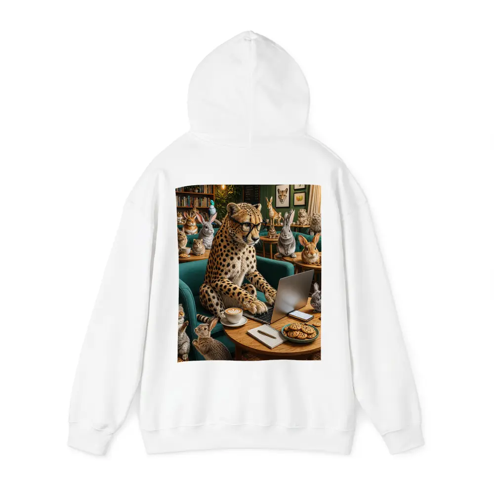 Cheetah in Glasses Working Cafe Rabbits – Hoodies