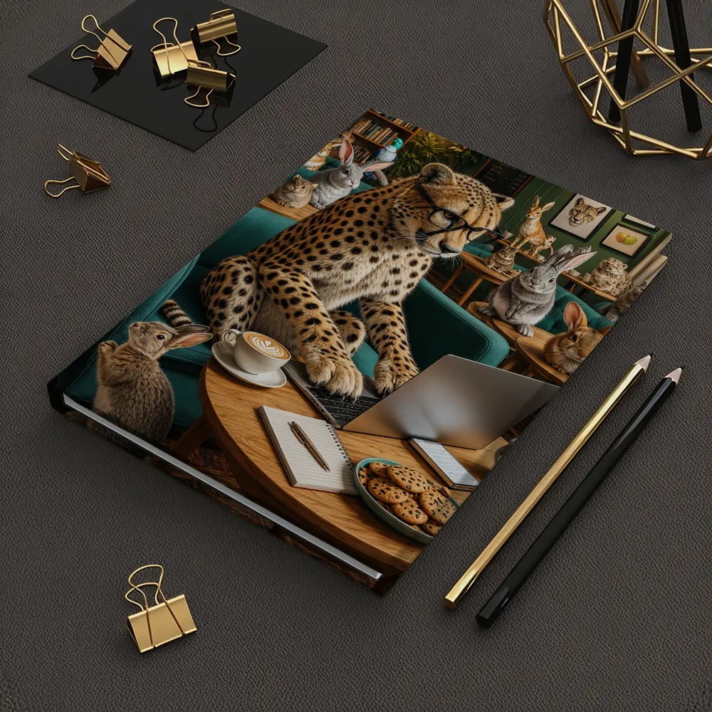 Cheetah in Glasses Working Cafe Rabbits – Notebooks