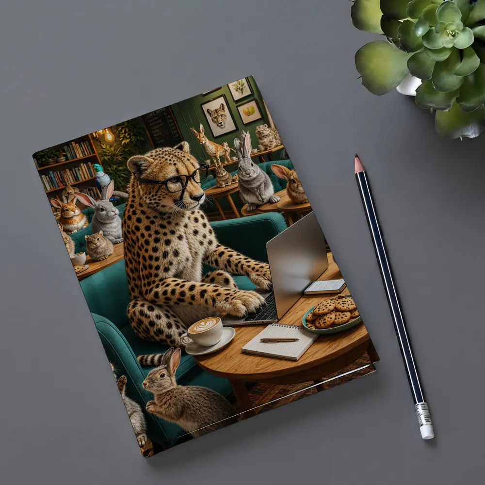 Cheetah in Glasses Working Cafe Rabbits – Notebooks