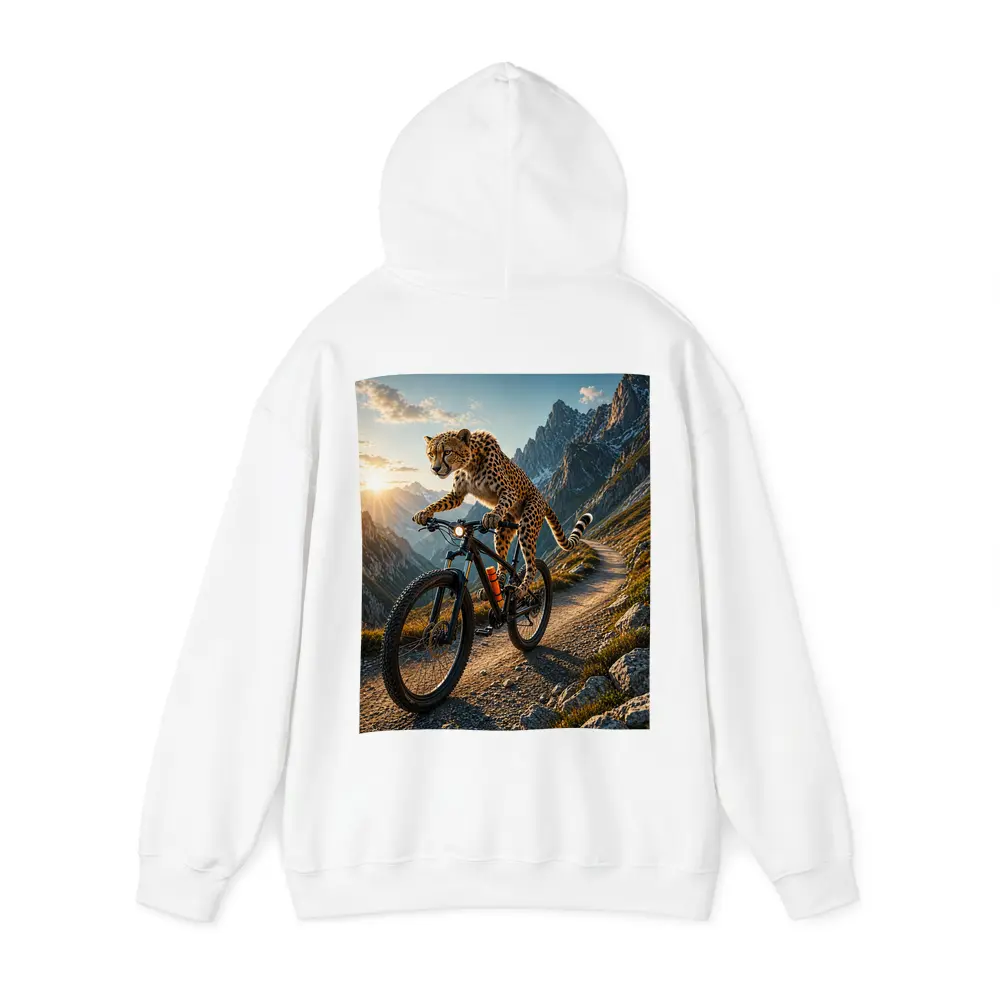 Cheetah Riding Mountain Bike Alpine Trail Sunset – Hoodies