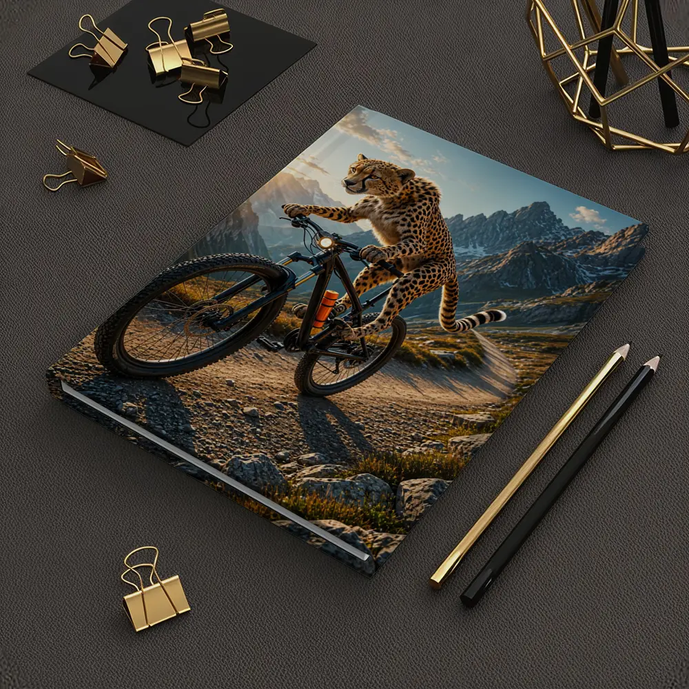 Cheetah Riding Mountain Bike Alpine Trail Sunset – Notebooks