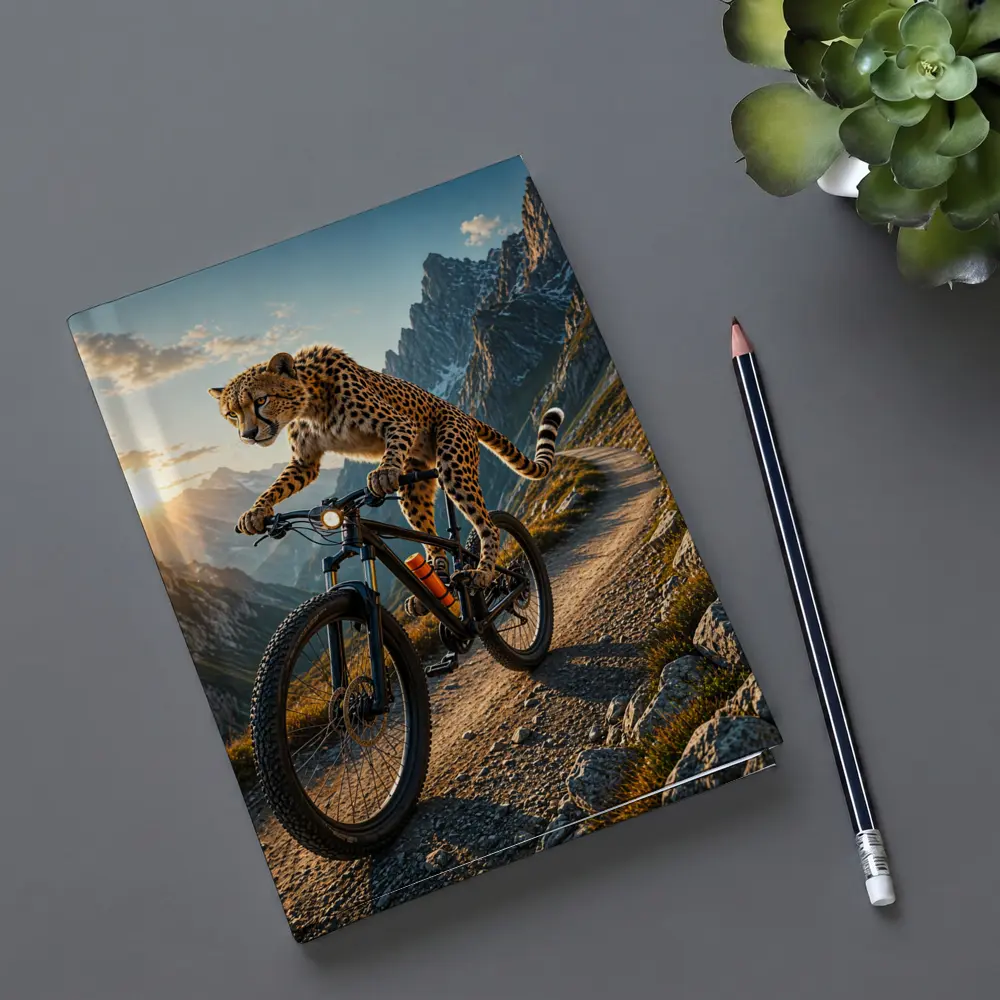 Cheetah Riding Mountain Bike Alpine Trail Sunset – Notebooks