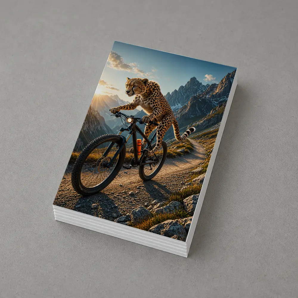 Cheetah Riding Mountain Bike Alpine Trail Sunset – Postcards