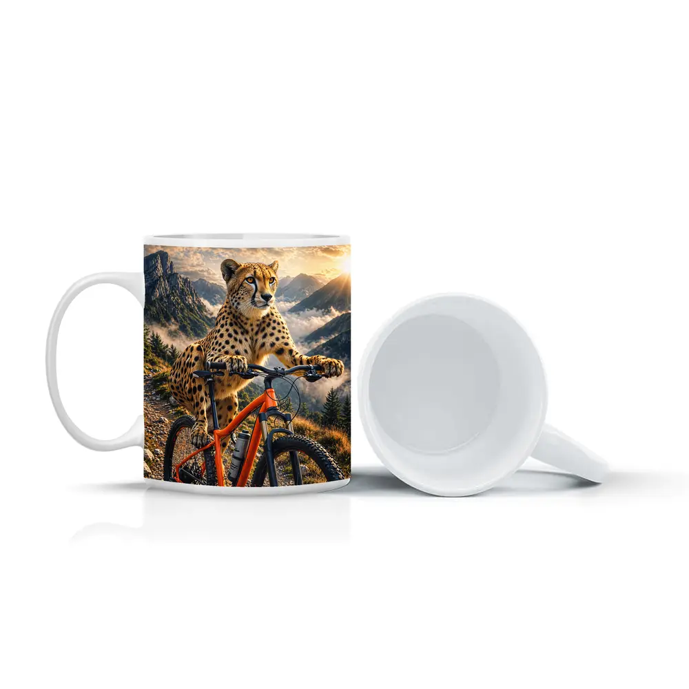 Cheetah Riding Mountain Bike Sunset Peaks – Mugs