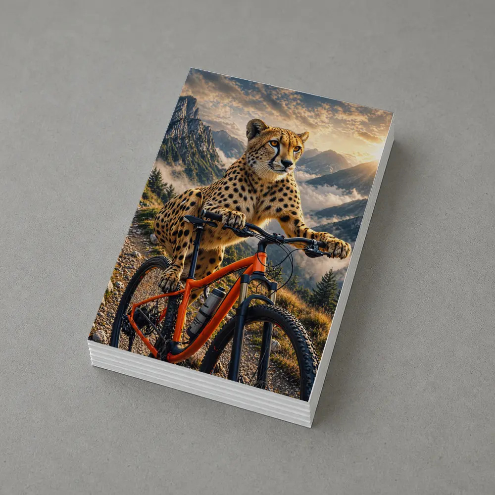 Cheetah Riding Mountain Bike Sunset Peaks – Postcards