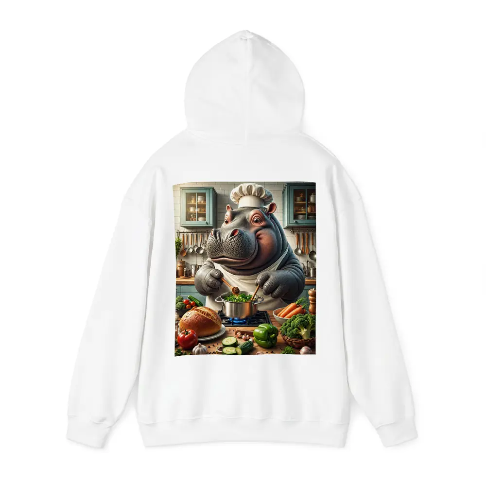 Hippo Chef Cooking Vegetables in Kitchen – Hoodies