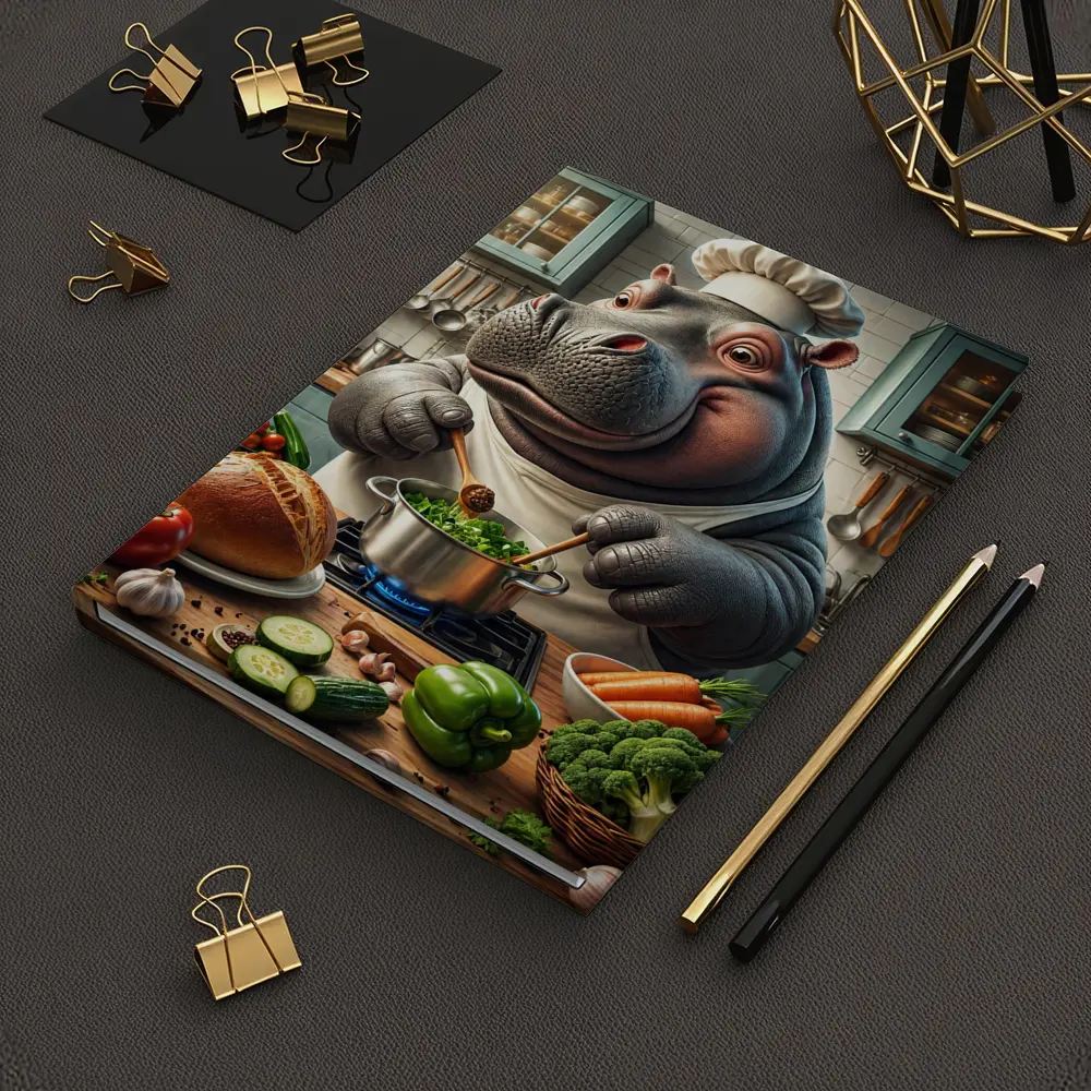 Hippo Chef Cooking Vegetables in Kitchen – Notebooks