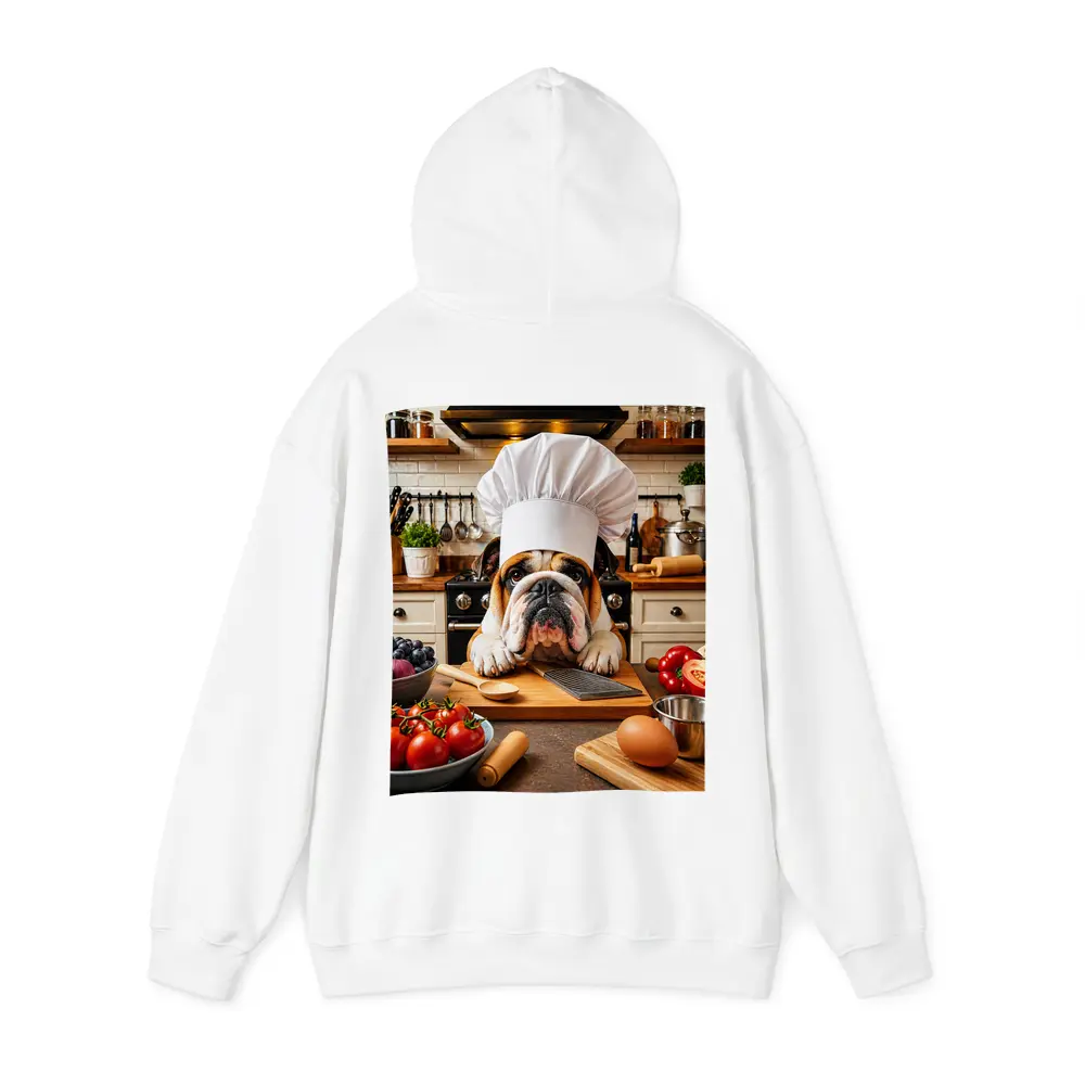 English Bulldog Chef Cooking in Kitchen – Hoodies