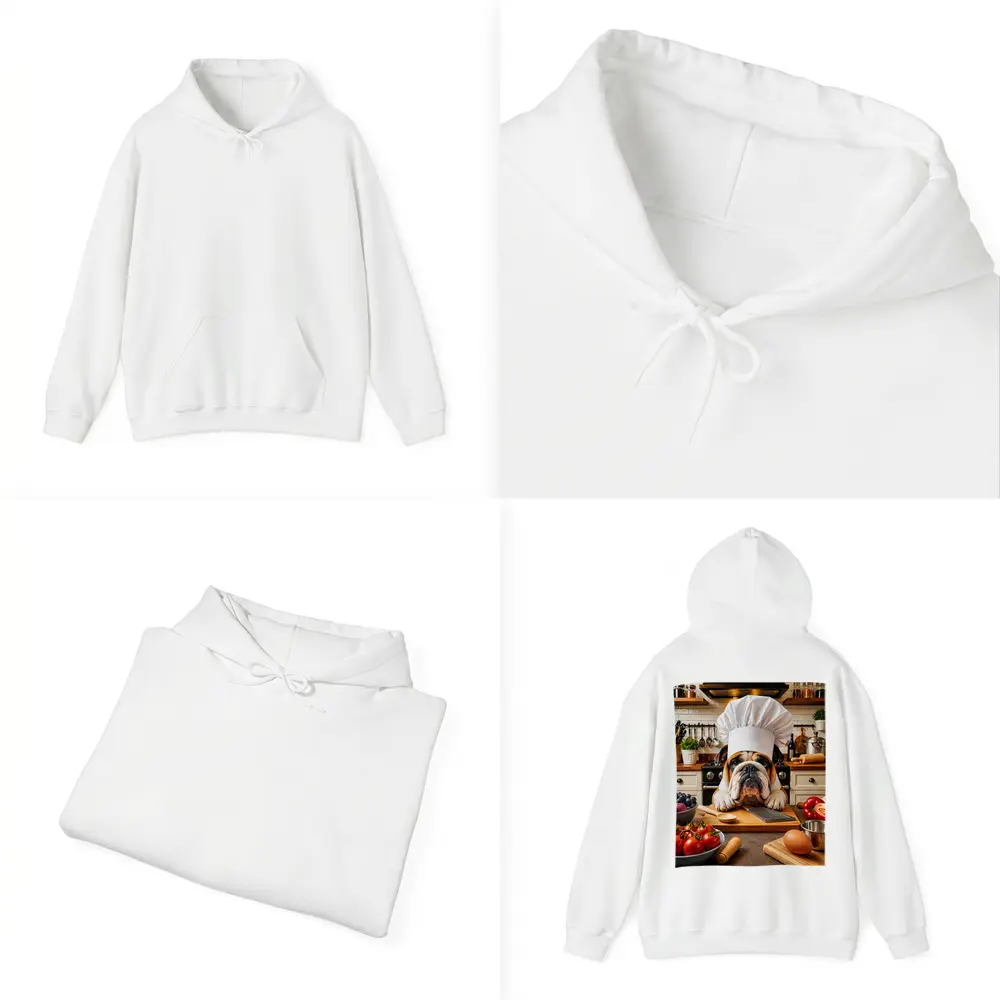 English Bulldog Chef Cooking in Kitchen – Hoodies