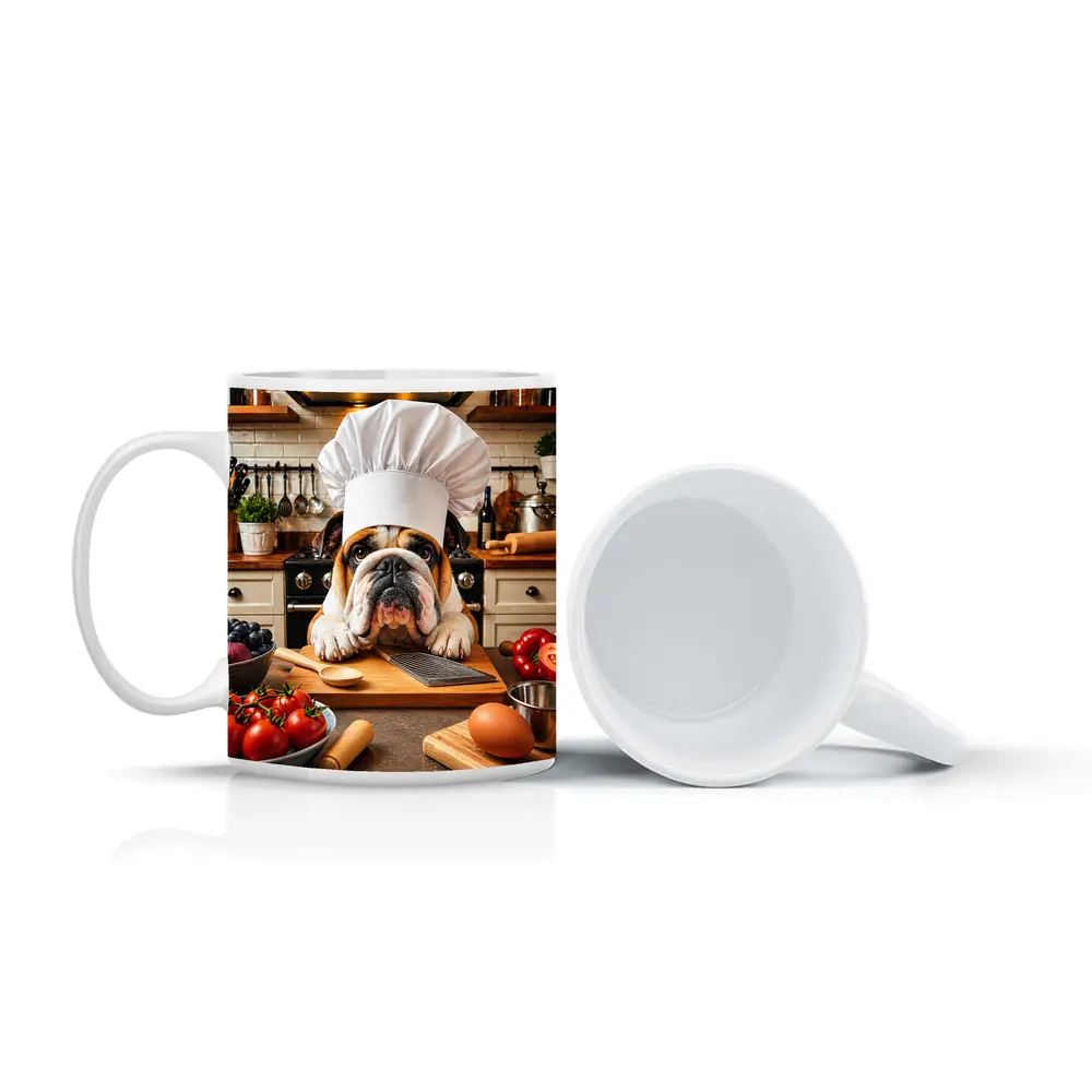 English Bulldog Chef Cooking in Kitchen – Mugs