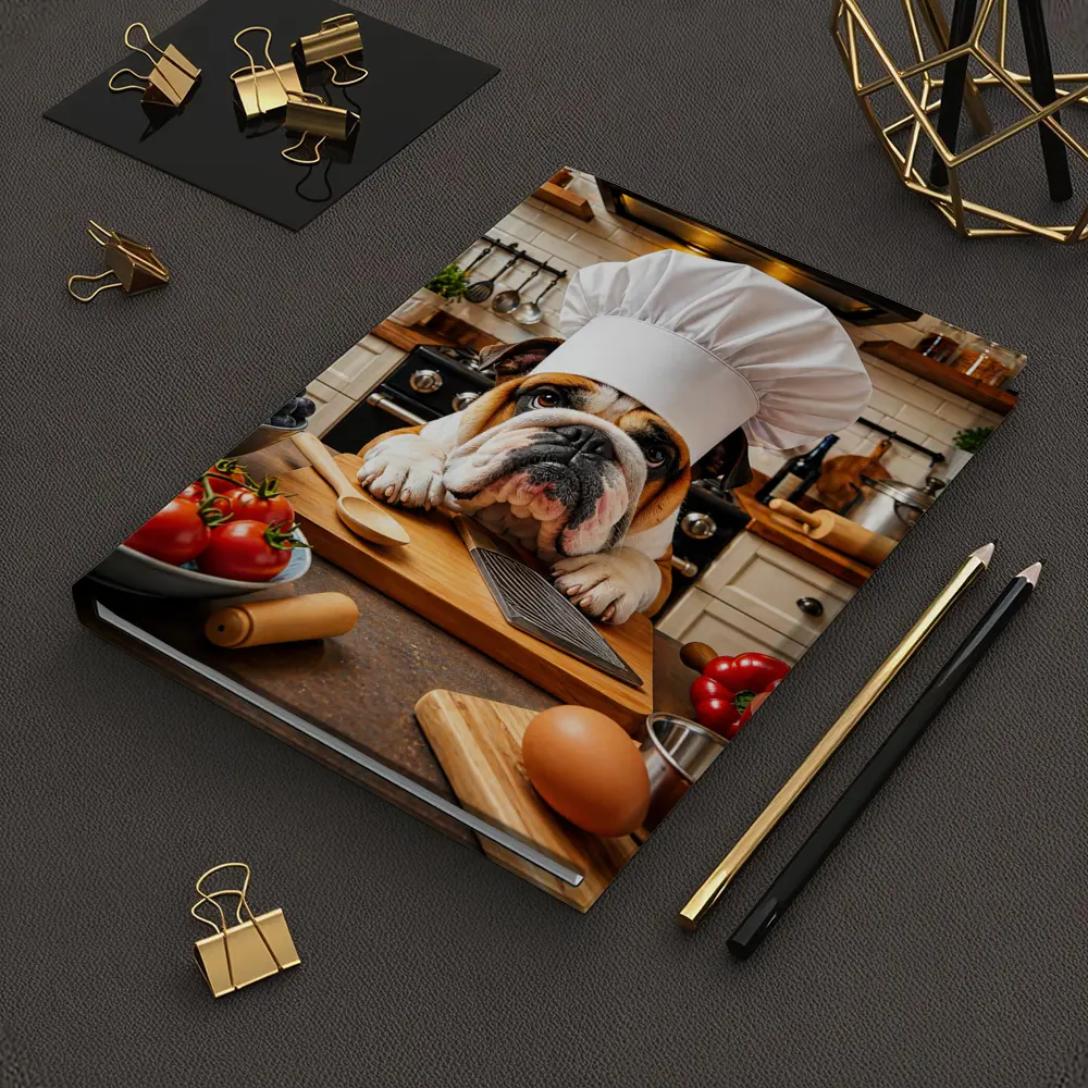 English Bulldog Chef Cooking in Kitchen – Notebooks