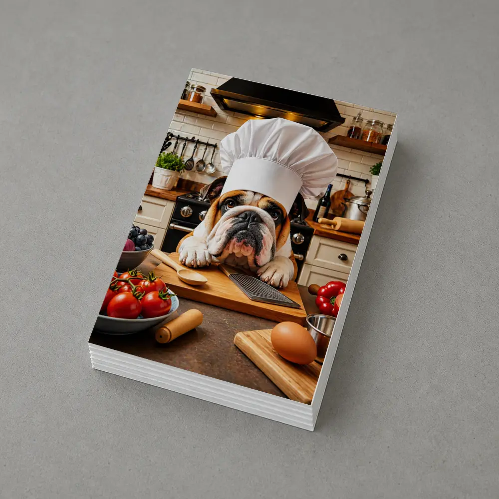 English Bulldog Chef Cooking in Kitchen – Postcards