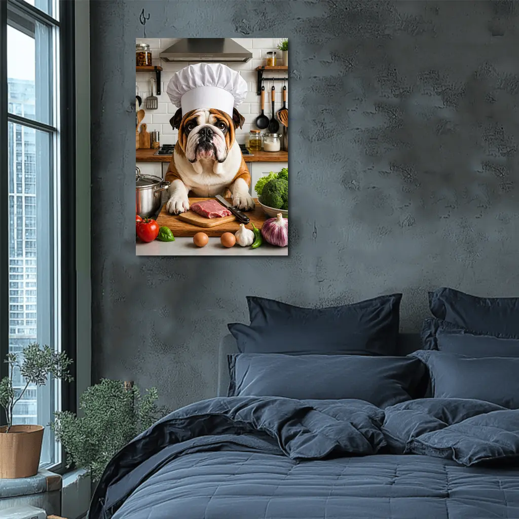 Bulldog Chef Cooking In Kitchen – Wall Art