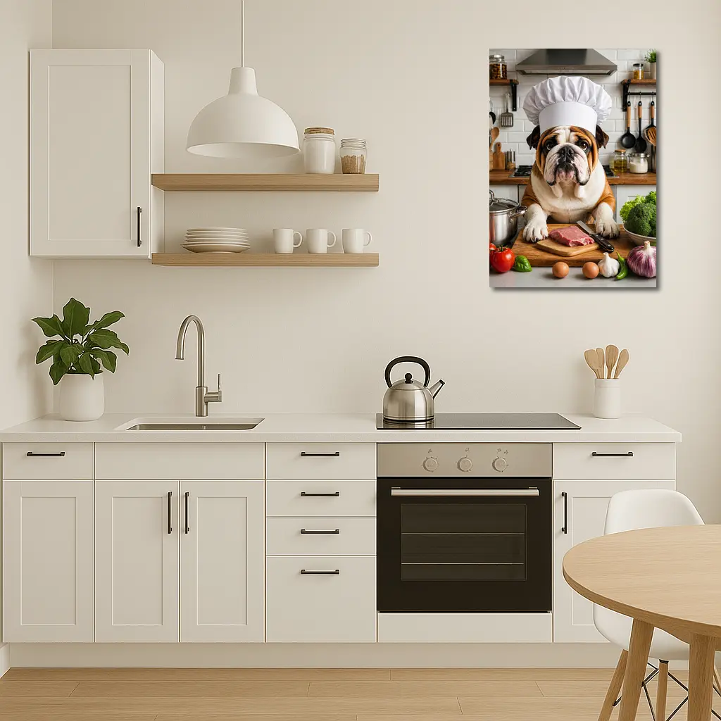 Bulldog Chef Cooking In Kitchen – Wall Art