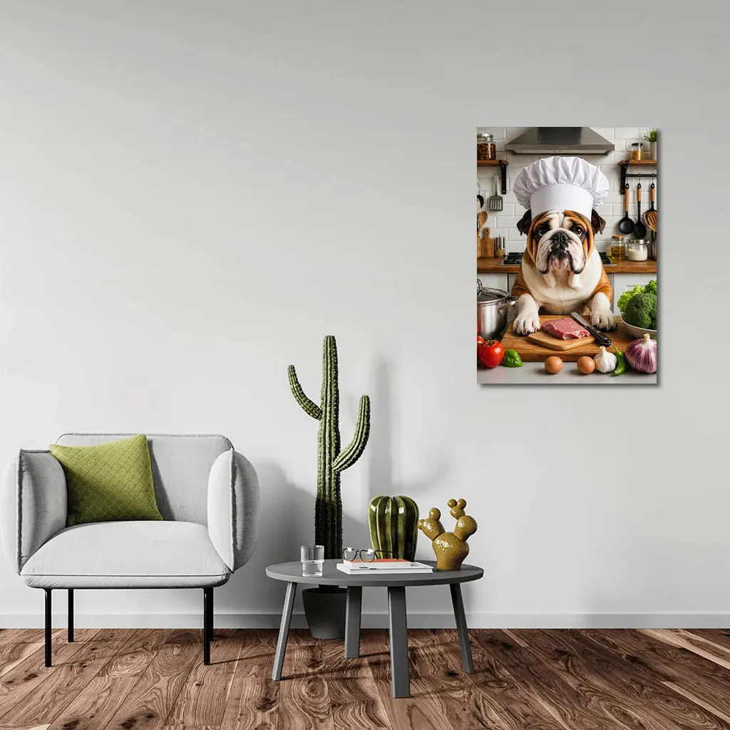 Bulldog Chef Cooking In Kitchen – Wall Art