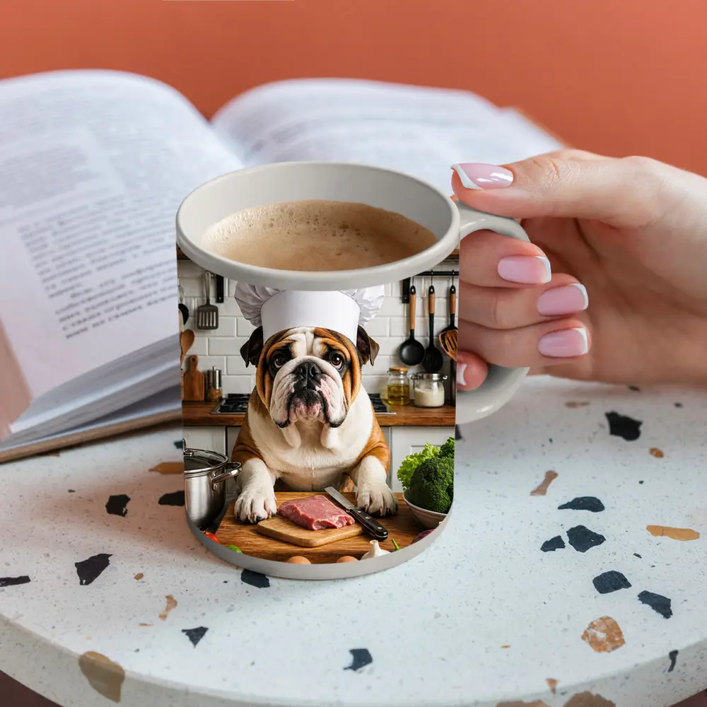 Bulldog Chef Cooking In Kitchen – Mugs