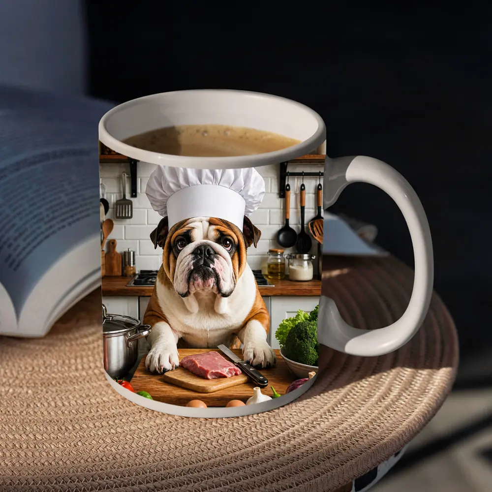 Bulldog Chef Cooking In Kitchen – Mugs