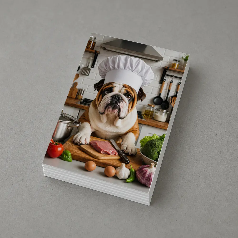 Bulldog Chef Cooking In Kitchen – Postcards