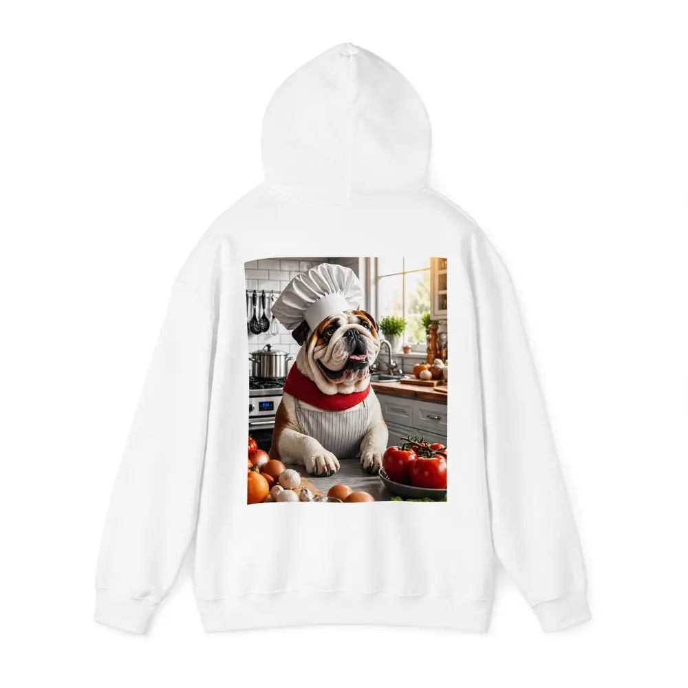 English Bulldog Chef Cooking in Kitchen – Hoodies