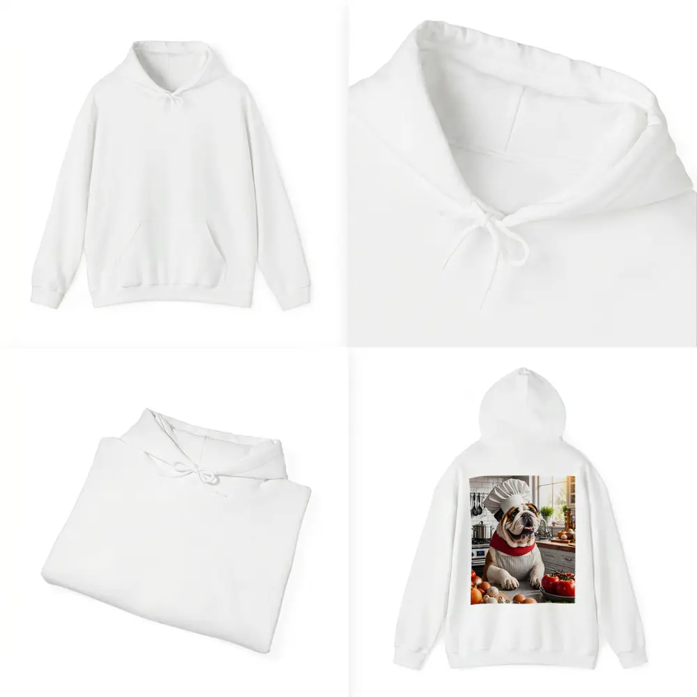 English Bulldog Chef Cooking in Kitchen – Hoodies