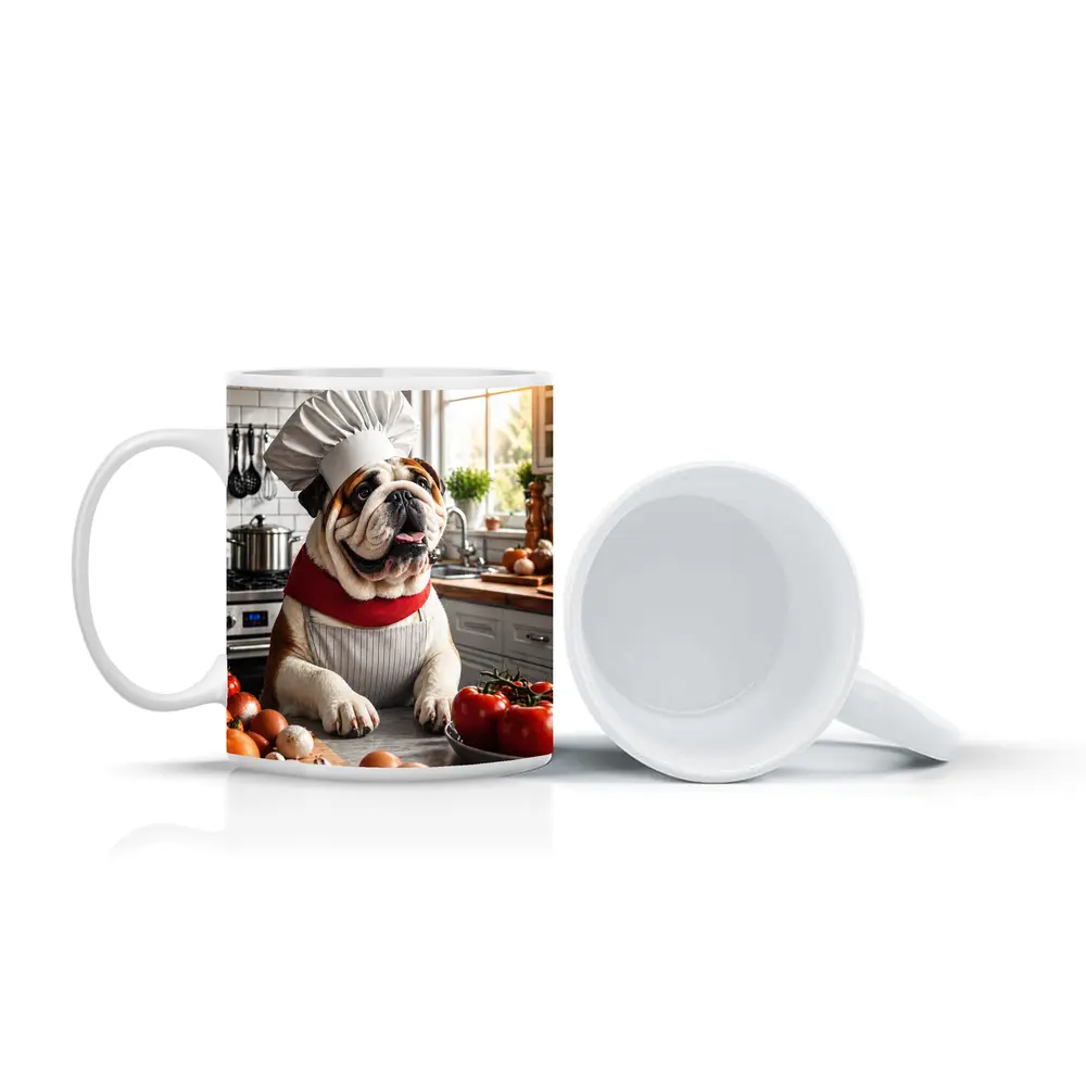 English Bulldog Chef Cooking in Kitchen – Mugs