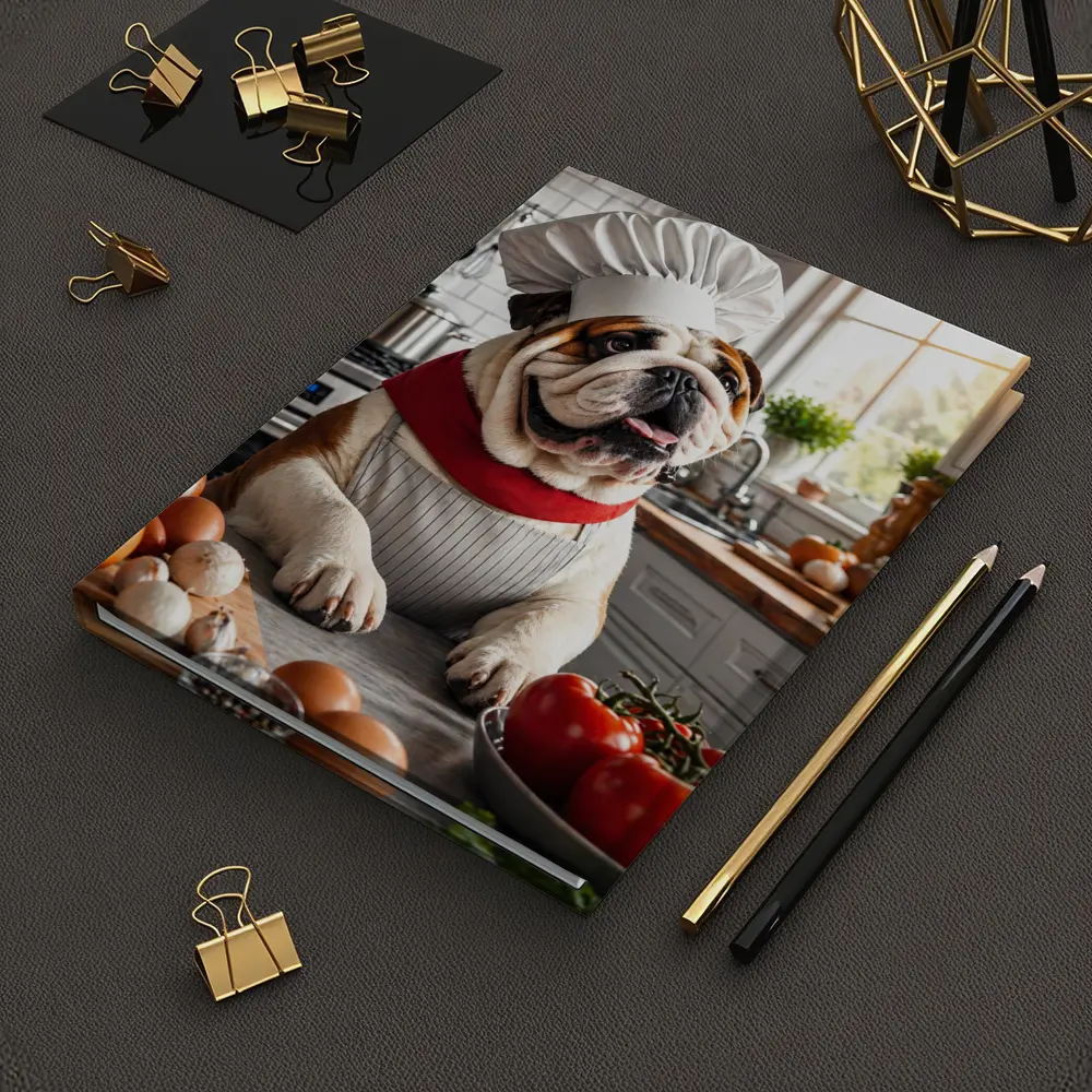 English Bulldog Chef Cooking in Kitchen – Notebooks