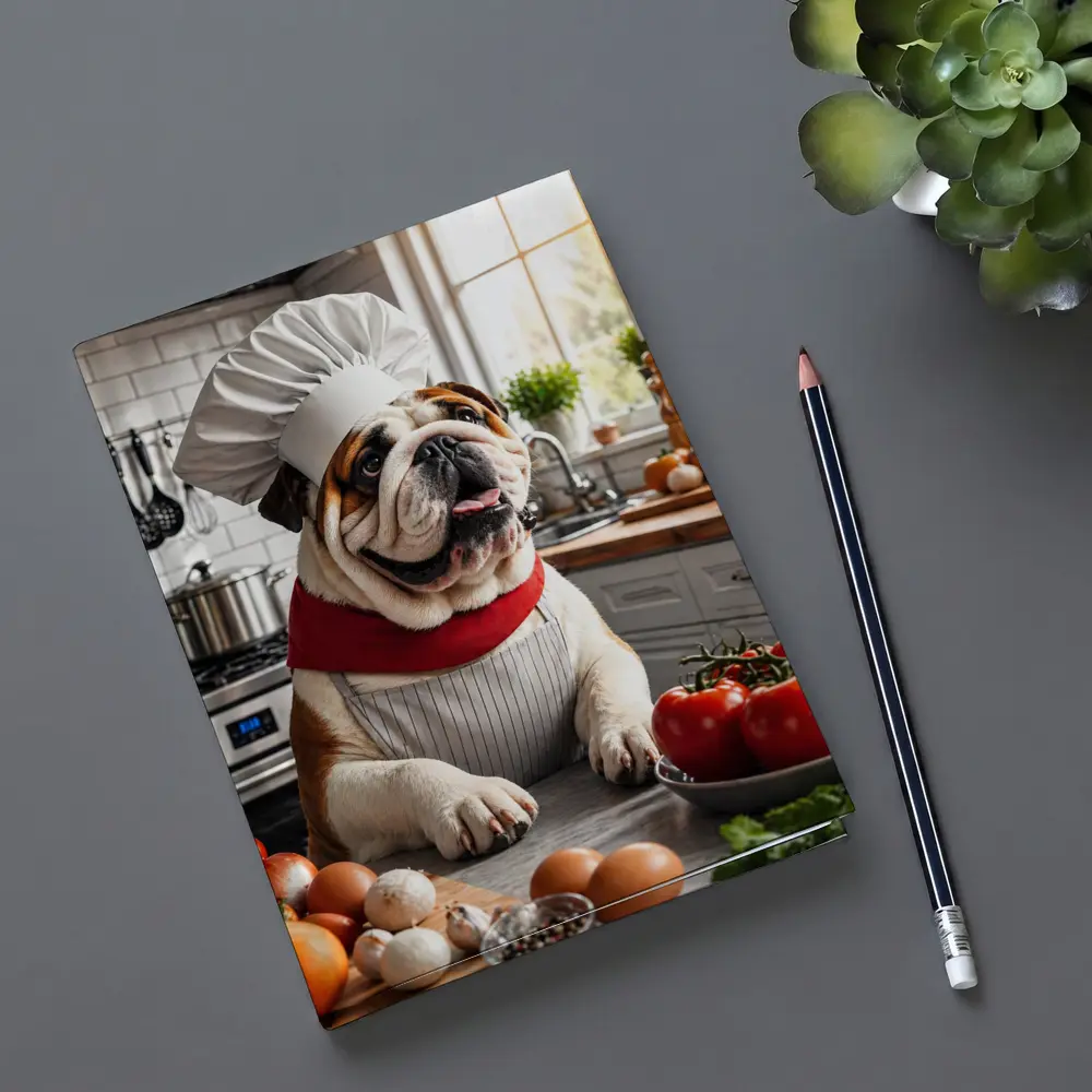 English Bulldog Chef Cooking in Kitchen – Notebooks