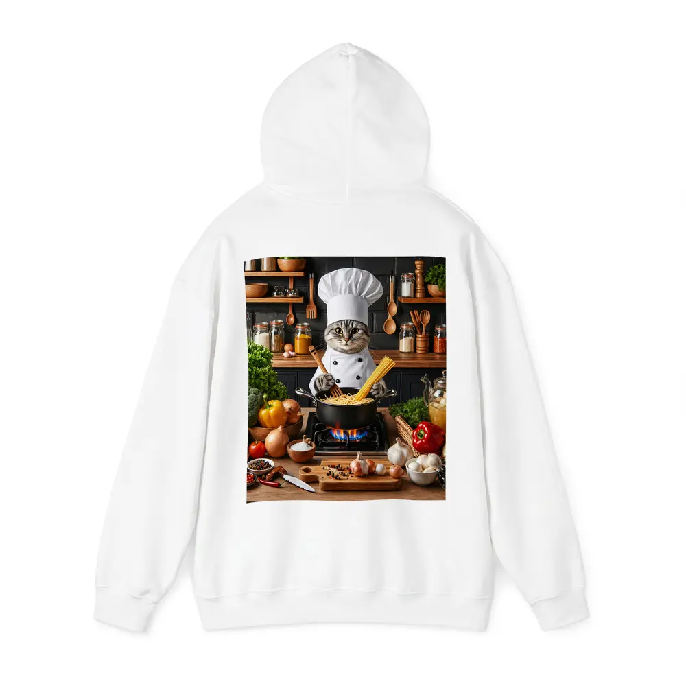 Chef Cat Cooking Pasta Kitchen Scene – Hoodies