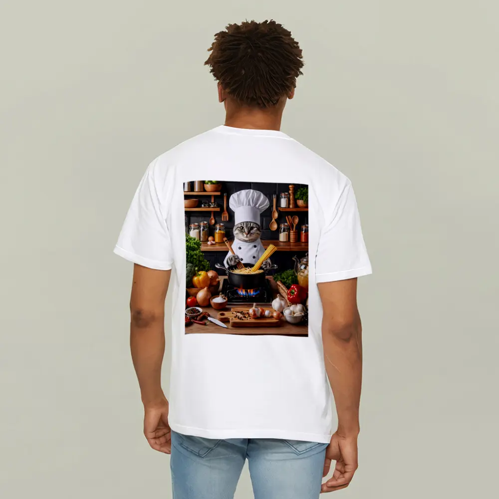 Chef Cat Cooking Pasta Kitchen Scene – T-Shirts