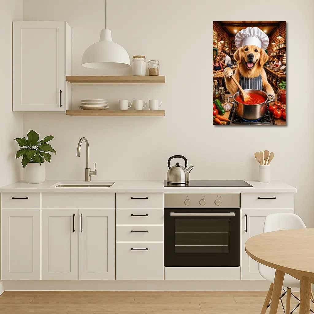 Golden Retriever Chef Cooking Italian Kitchen – Wall Art