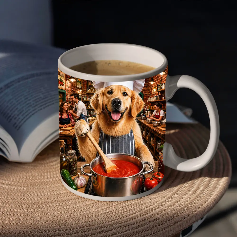 Golden Retriever Chef Cooking Italian Kitchen – Mugs
