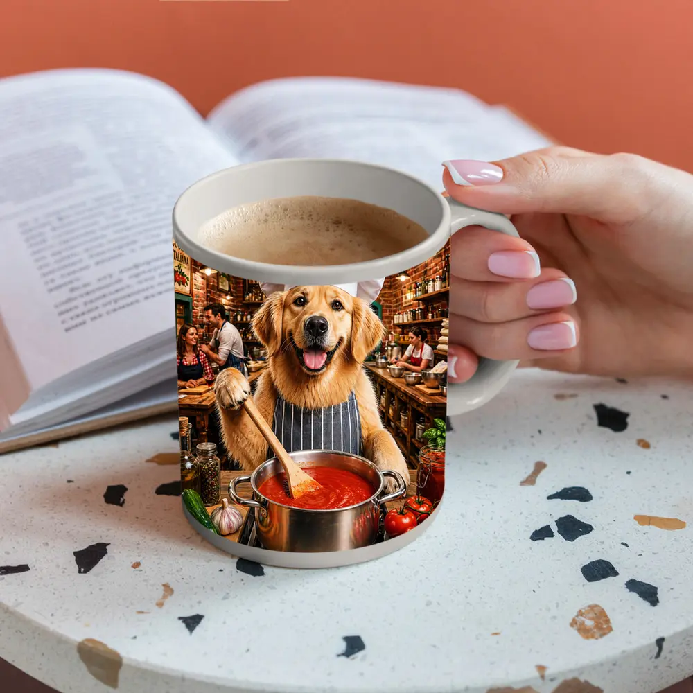 Golden Retriever Chef Cooking Italian Kitchen – Mugs