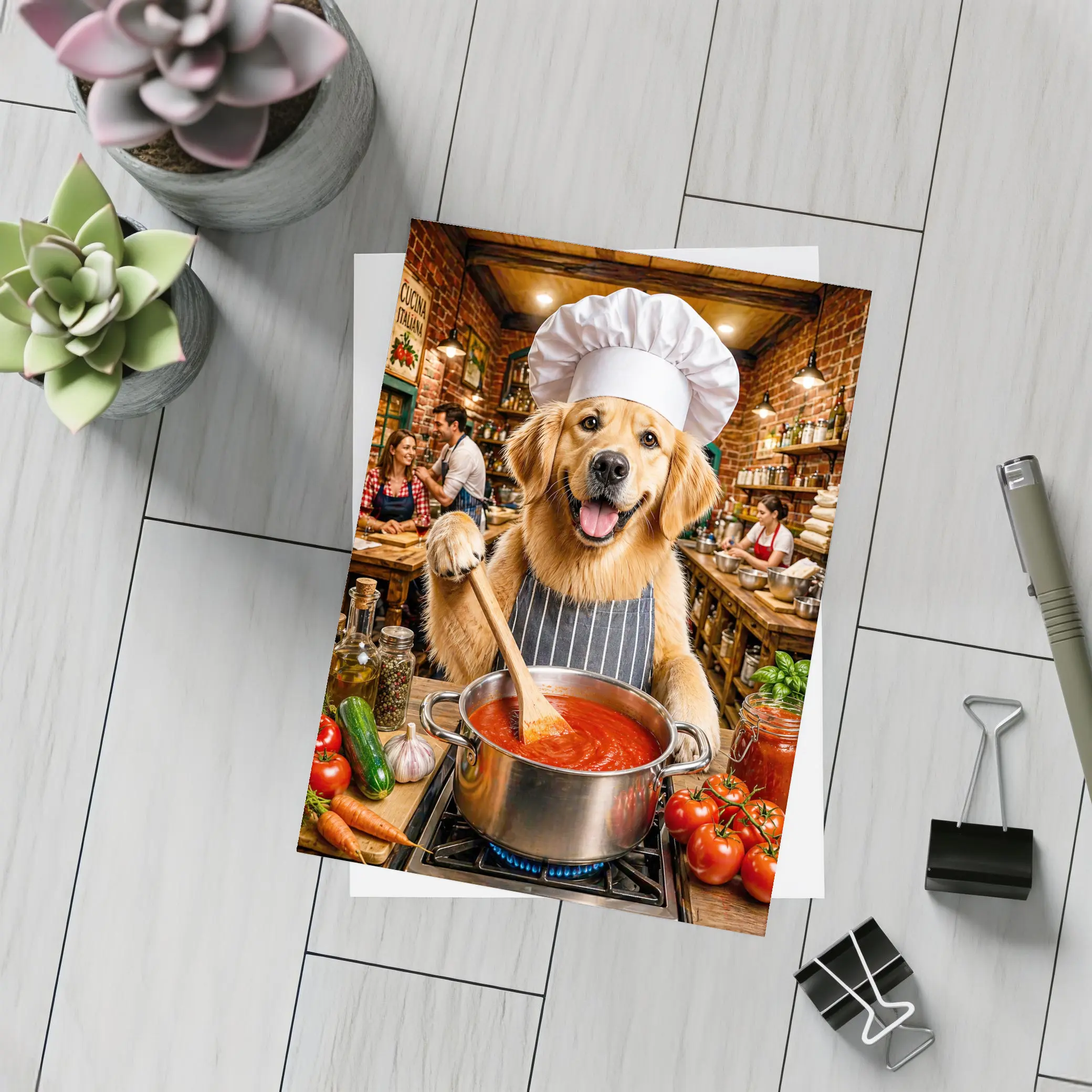 Golden Retriever Chef Cooking Italian Kitchen – Postcards