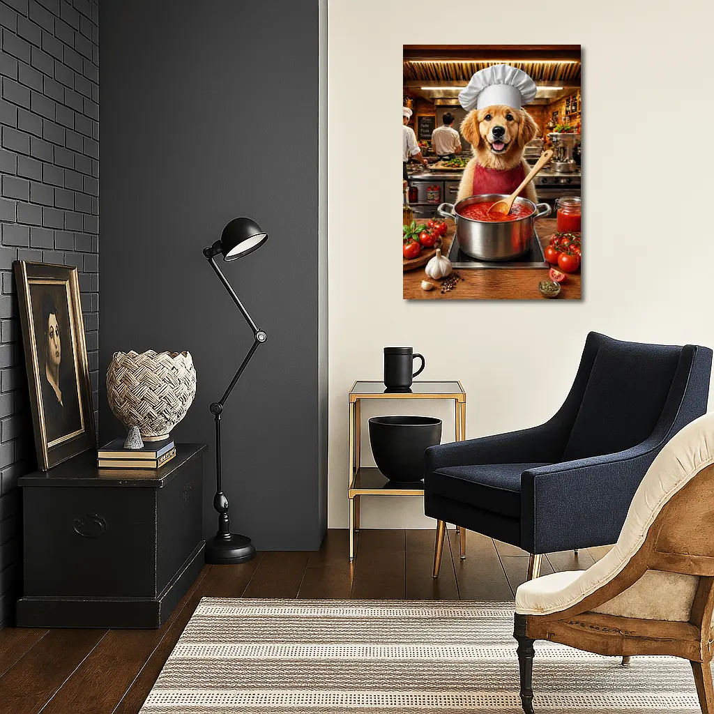 Golden Retriever Chef Cooking Italian Tomato Sauce – Wall Art
