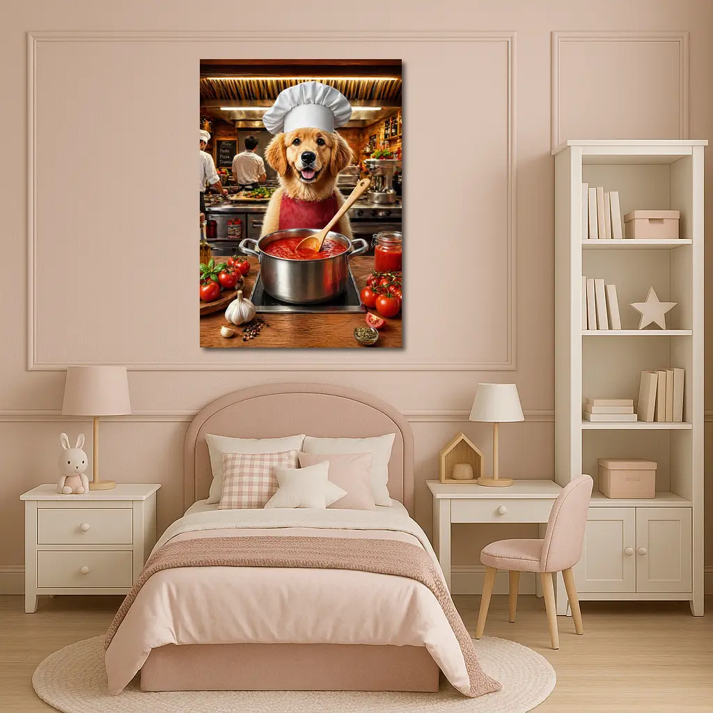 Golden Retriever Chef Cooking Italian Tomato Sauce – Wall Art