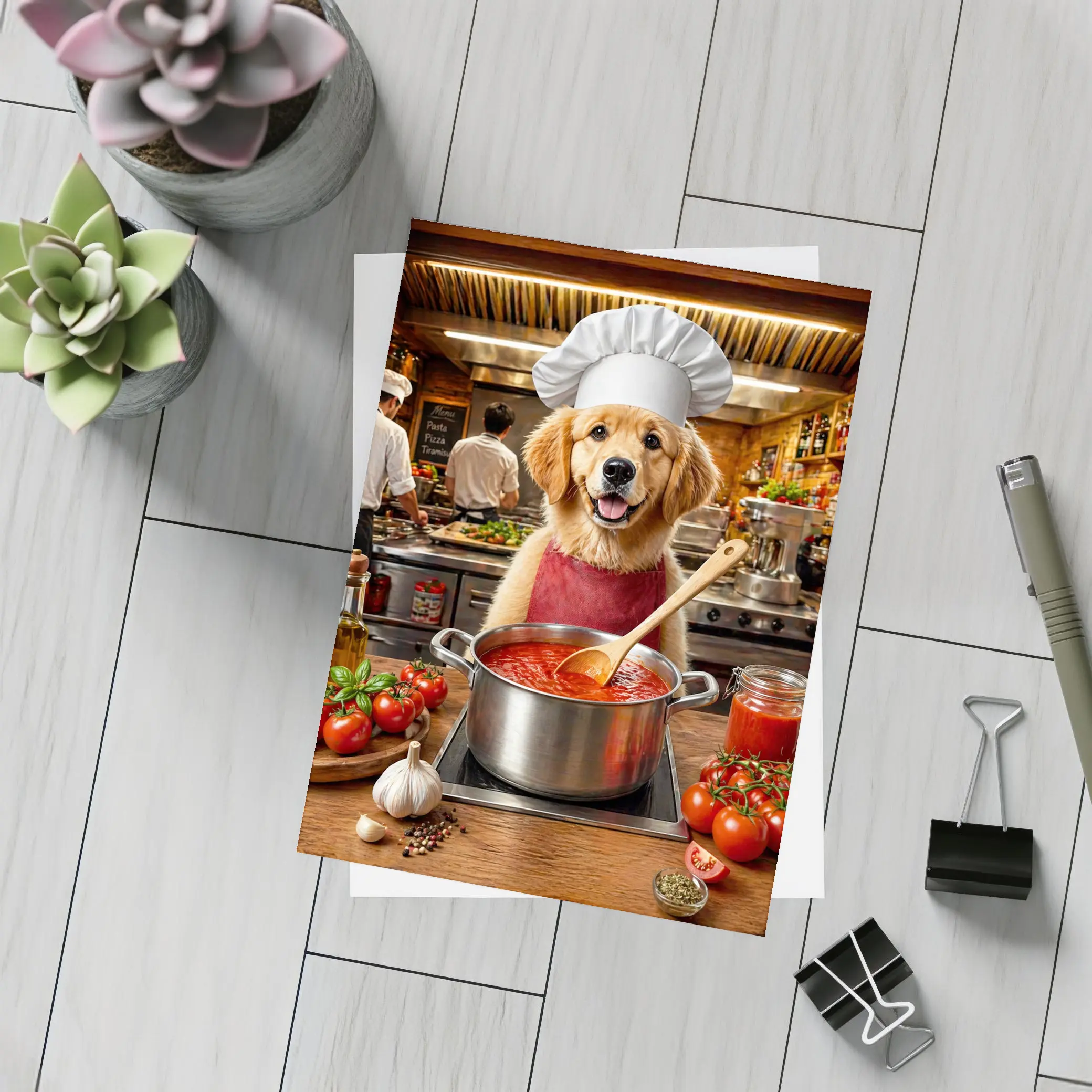 Golden Retriever Chef Cooking Italian Tomato Sauce – Postcards