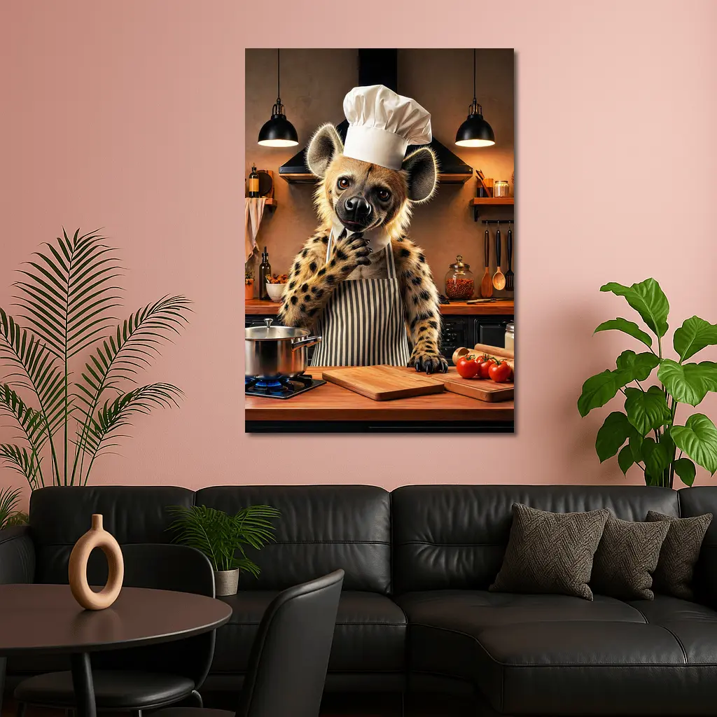 Hyena Chef Cooking In Warm Kitchen – Wall Art